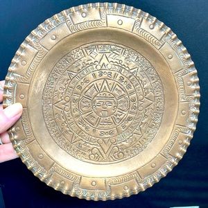MAYAN CALENDAR vintage Brass Tray wall art MEXICO- gorgeous patina